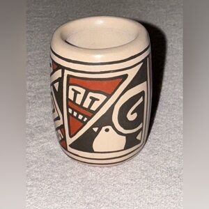 Abstract Pueblo Ceramic Shot Glass with Red and Black Design